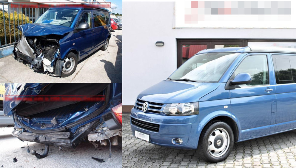 Podezřelý VW California po totální havárii v Německu