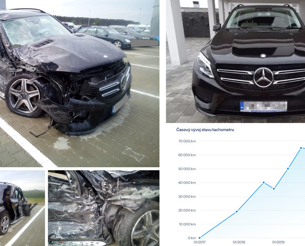 Zánovní Mercedes z Polska má za sebou těžkou havárii a stočení tachometru