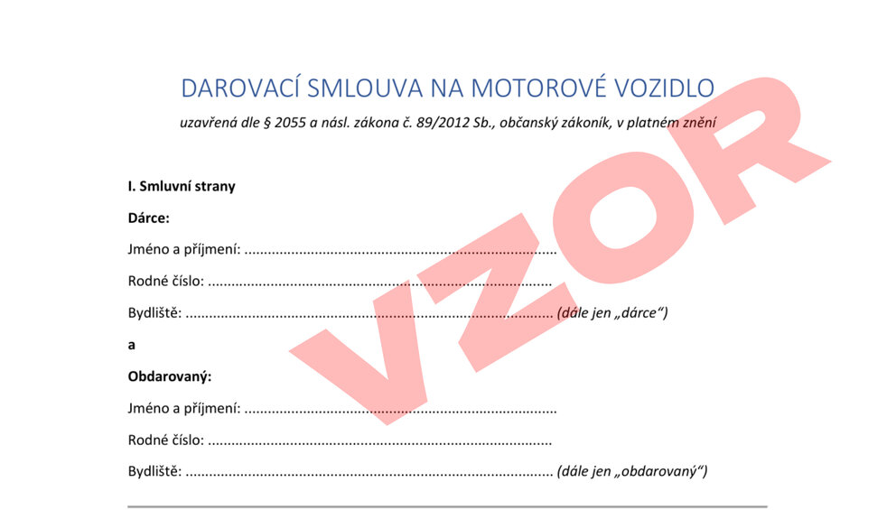 Darovací smlouva na auto