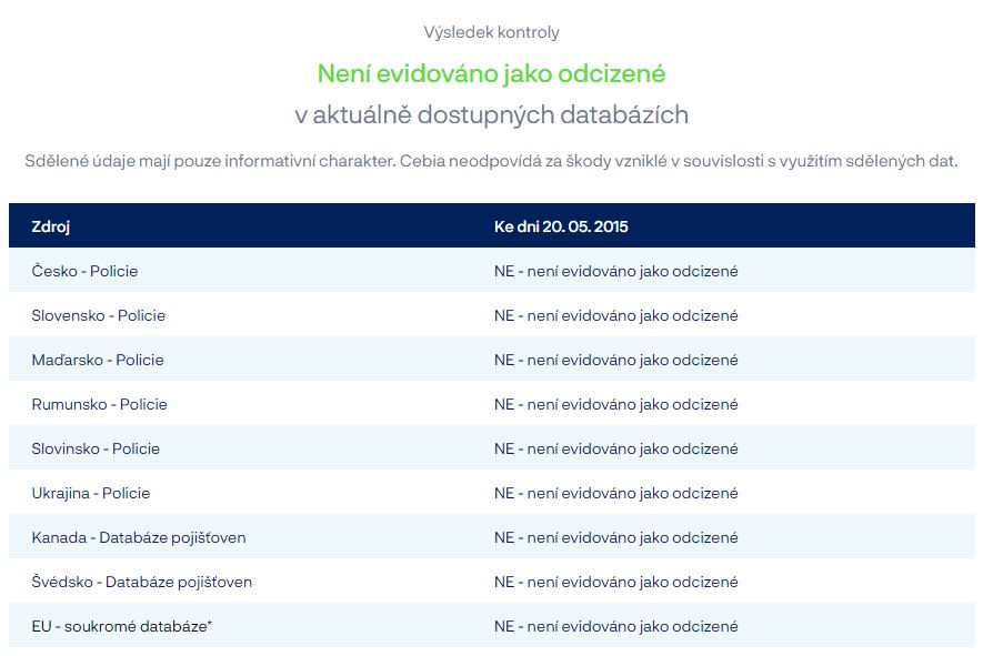 Kontrola odcizení Cebia
