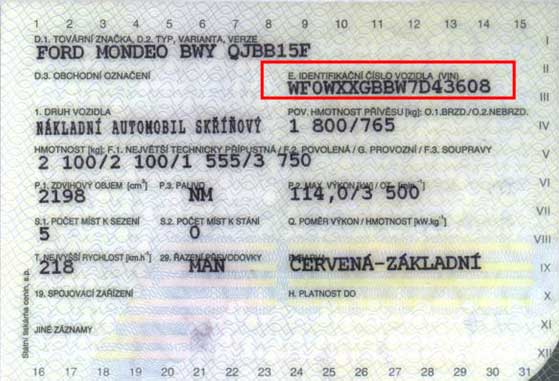 Umístění VIN na malém TP