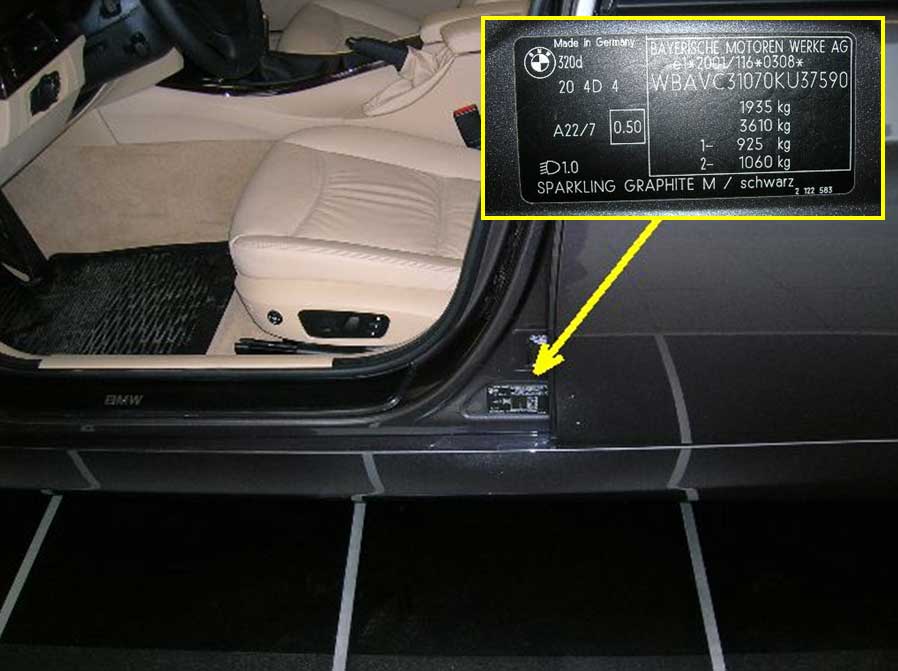 Umístění typového štítku s VIN