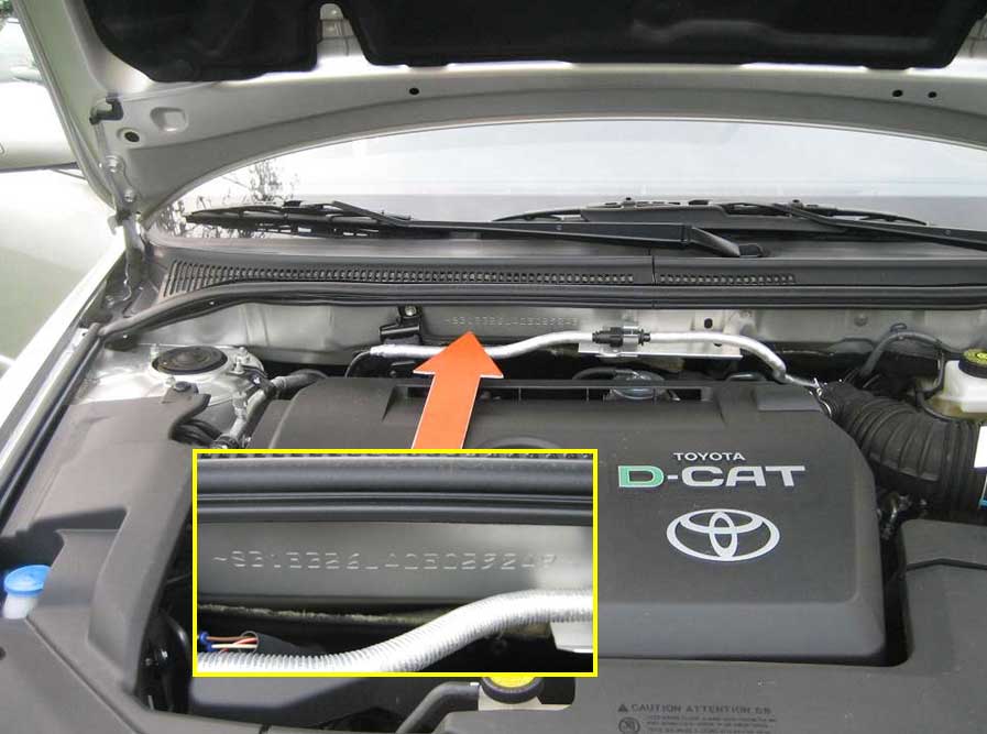 Umístění VIN v motorovém prostoru